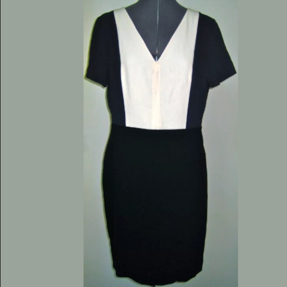 NEW DKNY DONNA KARAN DRESS BLACK NAVY BLUE CREAM COLORBLOCK SHEATH CREPE 12 NWT